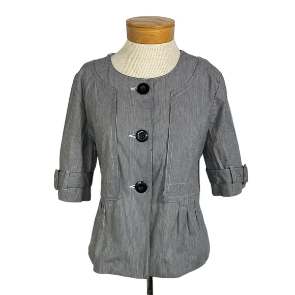 Black and White Striped Short Sleeve Swing Jacket Med - Picture 4 of 10